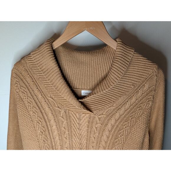 Coldwater Creek Women L Camel Cable Knit Sweater Old Money Preppy Sophisticated - Picture 3 of 8